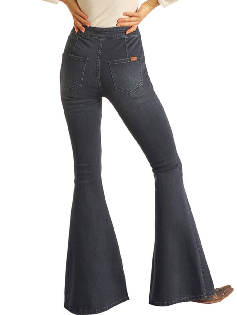 Rock & Roll Cowgirl "High Rise Bell Bottom Jean" Flare Blue | Women's Size 29 - Picture 3 of 15